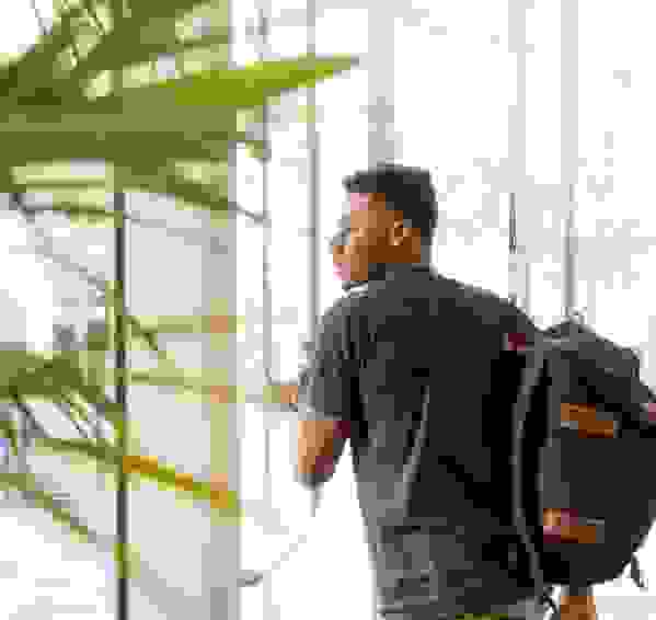 Man walking with backpack